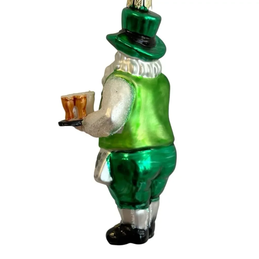 Love The Irish Santa Barkeep Green White Gold‎ Pints Beer Christmas Ornament